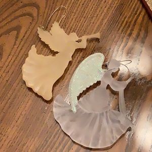 Christmas ornaments angel 😇 set of two white sparkles gold see-through p